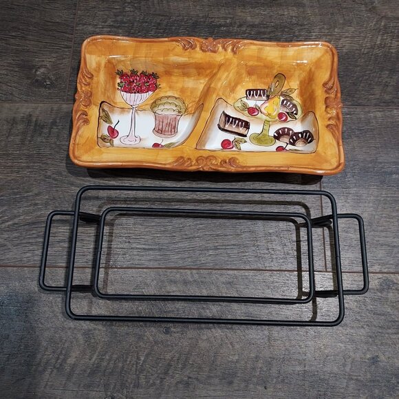 Serving Tray Platter D'Lusso Home Collection 2 Divided Sections Metal Stand - Picture 2 of 10